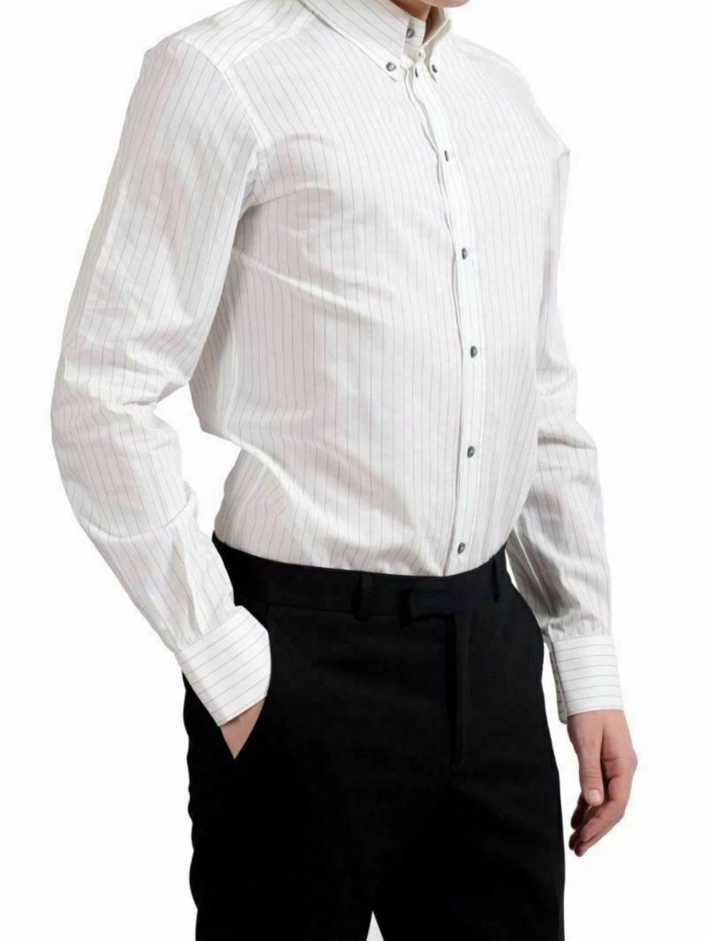 Dolce & Gabbana Gold Men’s Long Sleeve Striped Dress Shirt Size 18 38/39